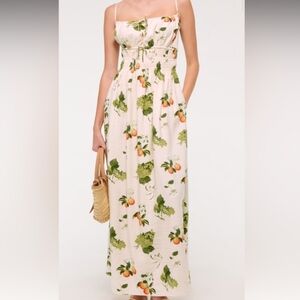 Abercrombie Smocked Tie-front Maxi Dress Cream Fruit Pattern Small Petite SP